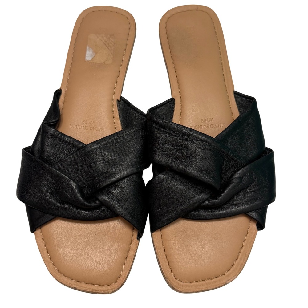PRUNE black leather twisted slide sandals women's size 39 EU‎